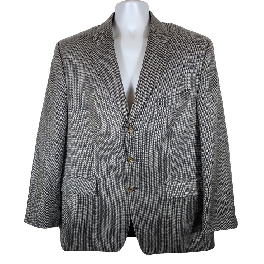 Ralph Lauren Blazer Suit Jacket Mens 46 Navy Blue Silk Wool Houndstooth - 279